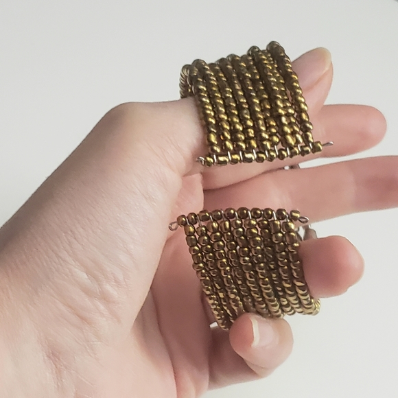 Elegant Layered Silver and Gold Seed Bead Cuff Bracelet - Picture 3 of 7